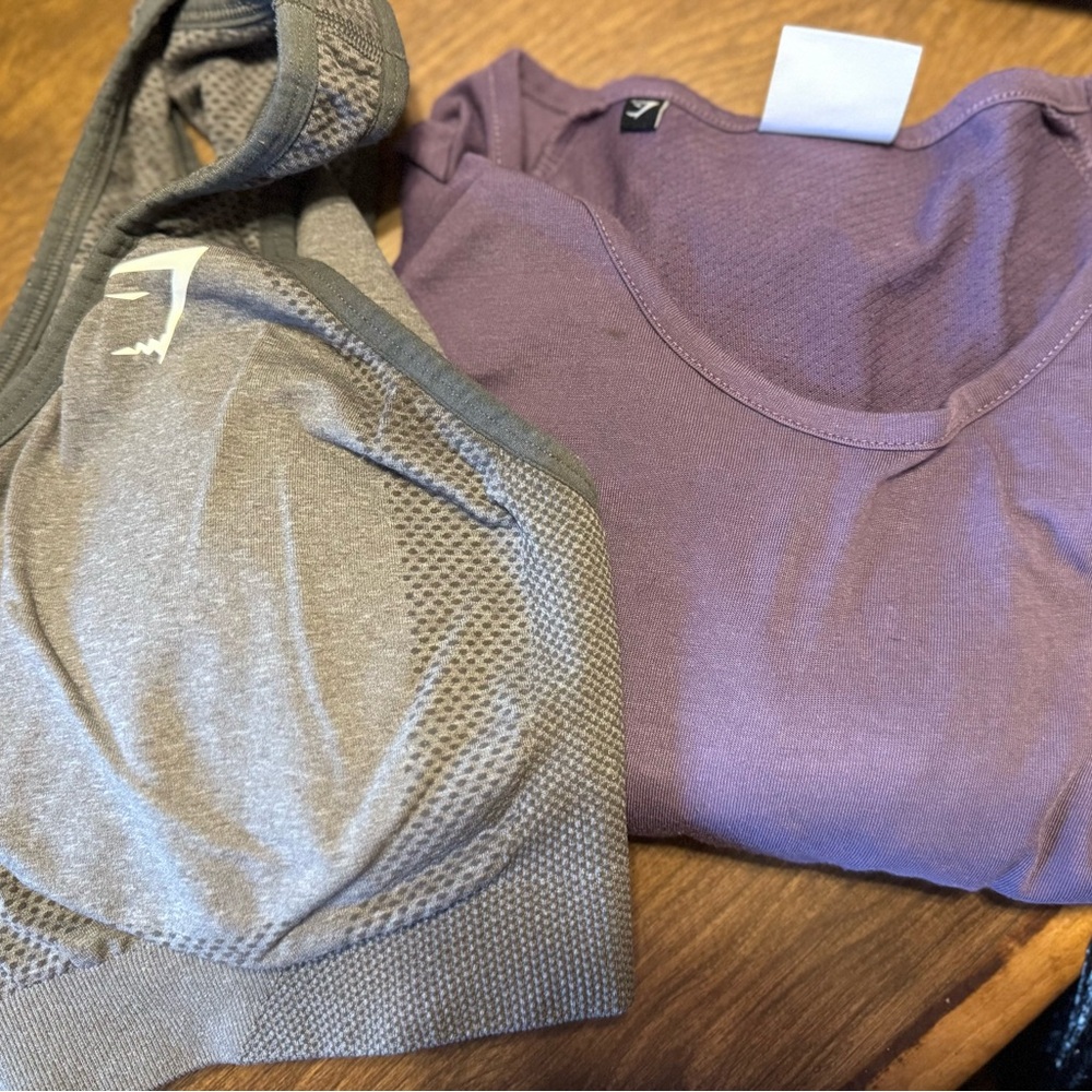 Gray  Sports Bra and Purple long sleeve T-Shirt